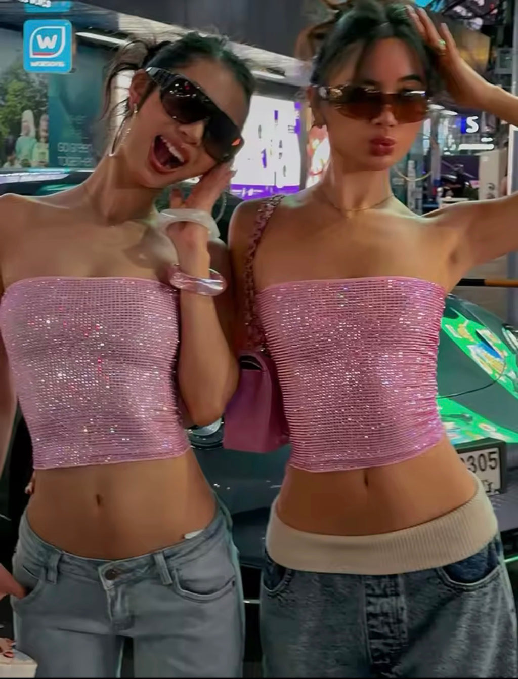 Shiny pink tube top ￼